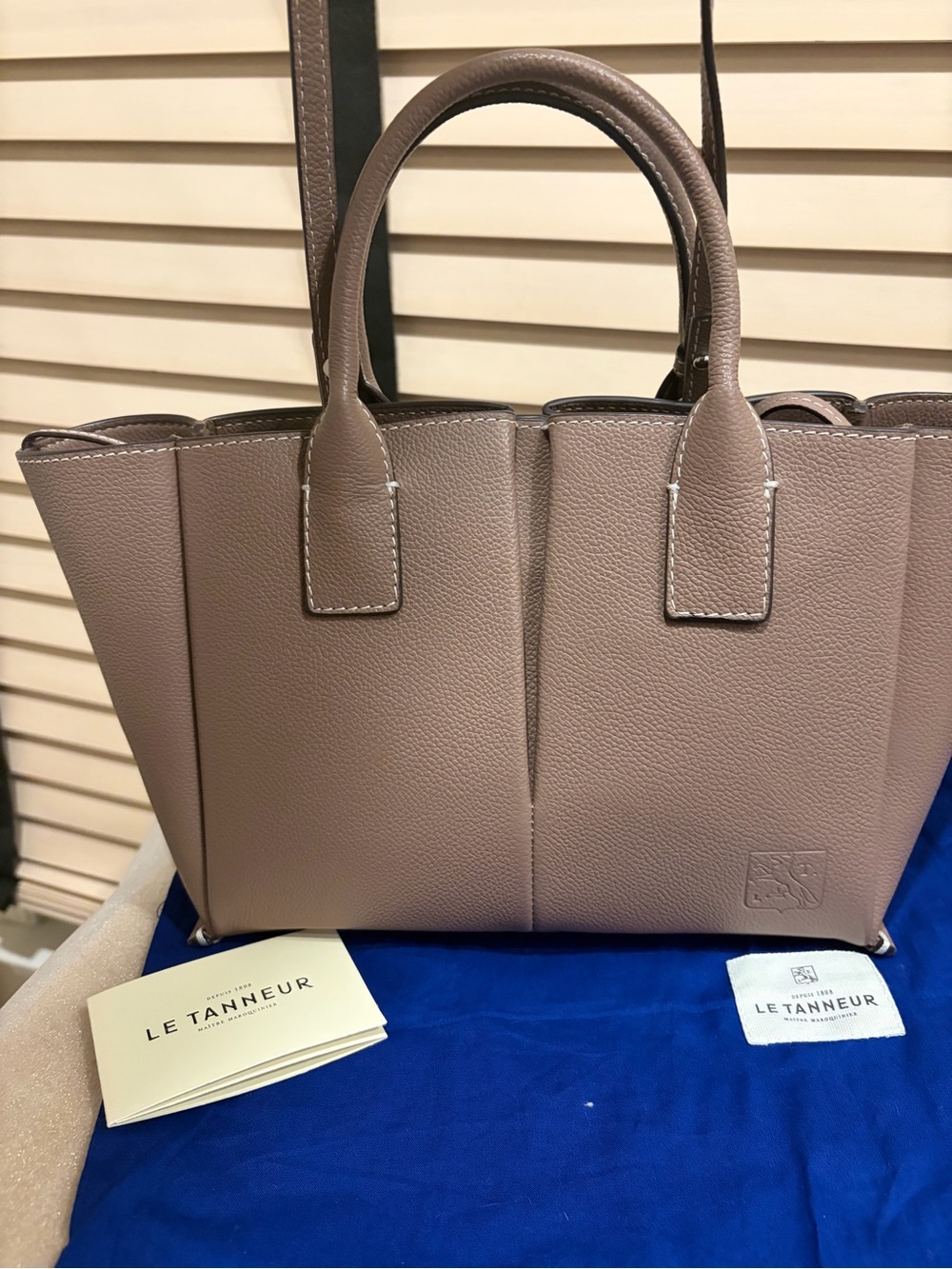 Le Tanneur Elena Small Leather Tote and Matching pouch Set - parma gray